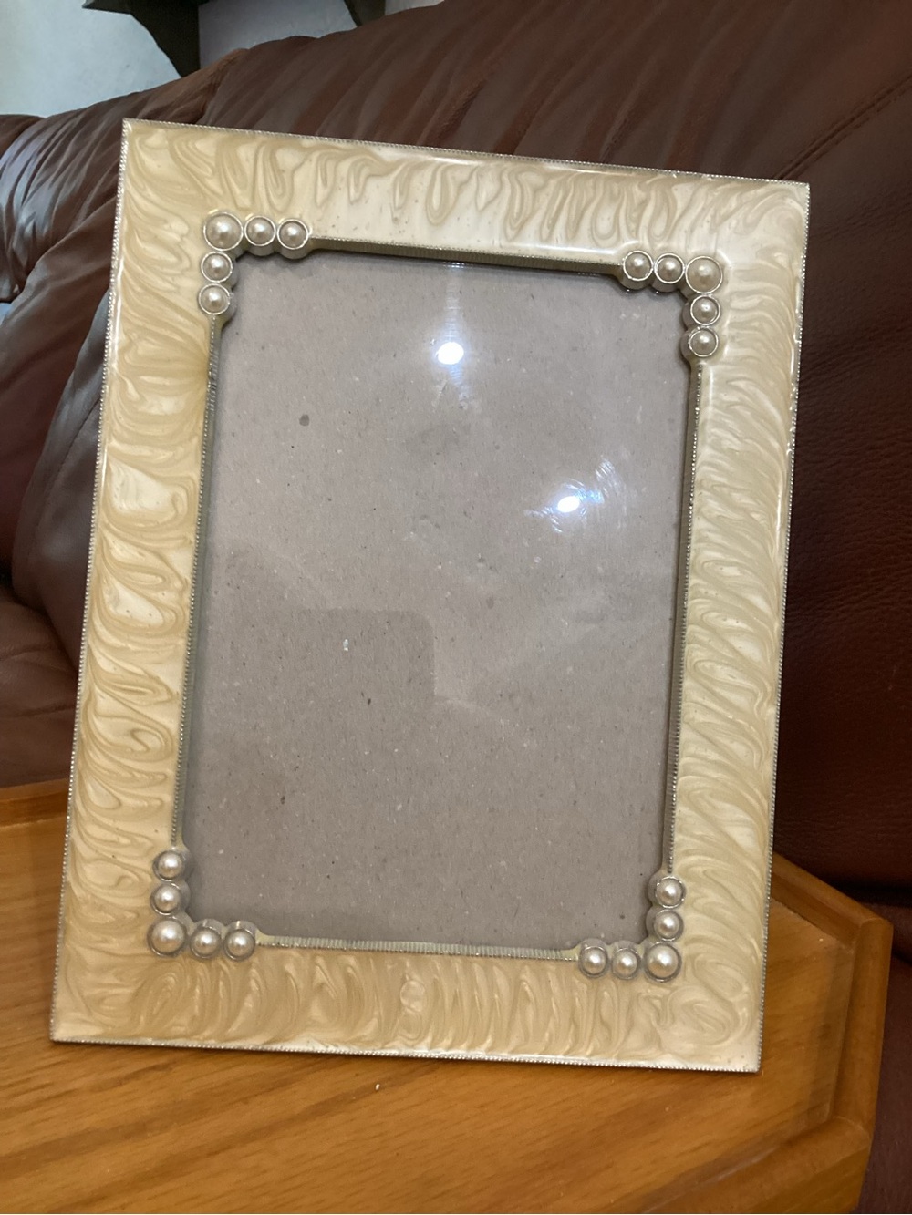 Malden Enamel Cream Decorative Picture Frame with Pearl Accent Holds a 5x7